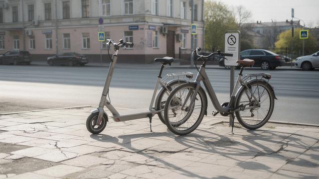 Scooter and e-bike parked at the Podil pickup point in Kyiv